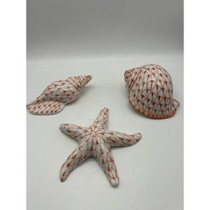 Andrea By Sadek White Ceramic Starfish and Shell Accent Set with Orange Pattern